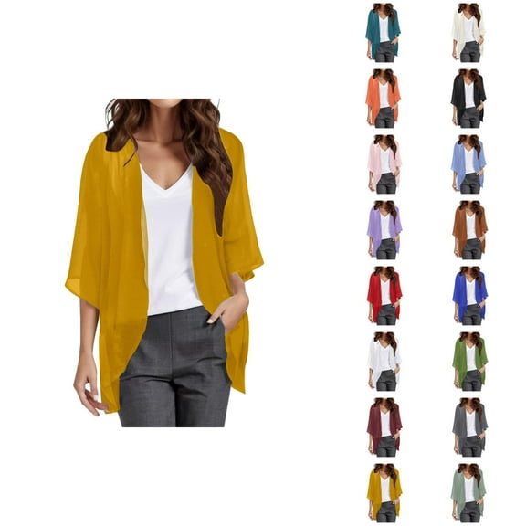 Womens Solid Elegant Puff Sleeve Cardigan Loose Cover Up Casual Blouse Tops Cardigan Sweaters for Women