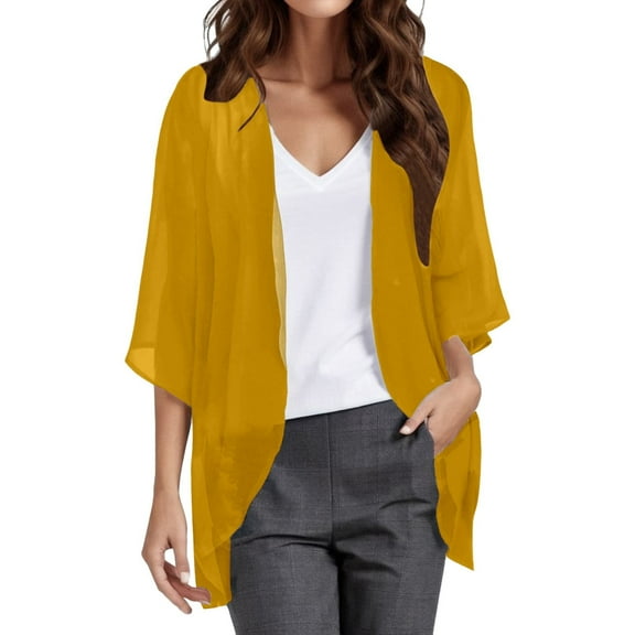 Womens Solid Elegant Puff Sleeve Cardigan Loose Cover Up Casual Blouse Tops