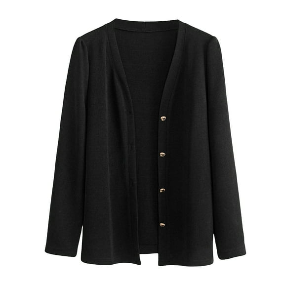 Womens Solid Fall Cardigan Open Front Button Down Long Sleeve Jackets Loose Fit Fleece Blazer