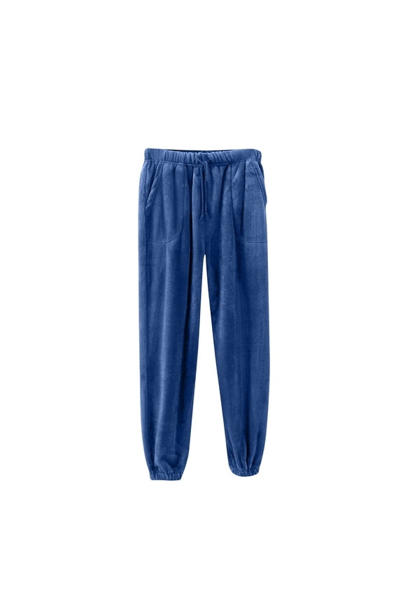 Womens Solid Flannel Lounge Pants 2024 Winter Warm Fleece Pajamas Pants Casual Sports Joggers with Pockets Drawstring