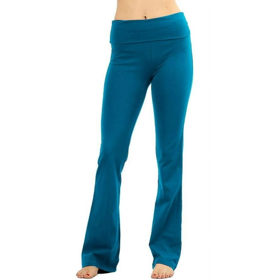 Womens Solid Foldover Lounge Flared Cotton Yoga Pants