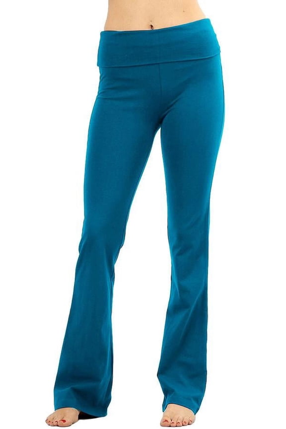 Womens Solid Foldover Lounge Flared Cotton Yoga Pants