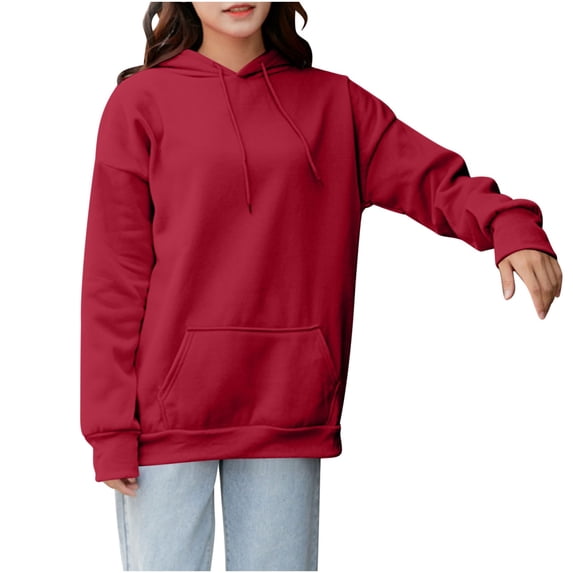 Womens Solid Hoodies Drawstring Adjustable Loose Relaxed Fit Pullover Sweater Blouses Fleece Long Sleeve Thermal Tops Comfy Fall Fashion Outfits Winter Clothes 2025