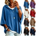 thumbnail image 1 of Womens Solid Hoodies Sweater 3/4 Sleeves Drawstring Loose Knit Pullover Sweater, 1 of 4
