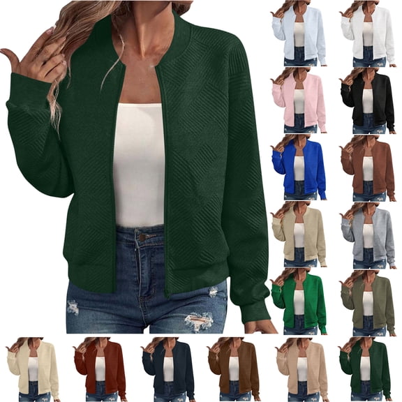 Womens Solid Jackets Zipper Long Sleeve Tops Thin Coat Casual Fall Daily Outwear With Pockets