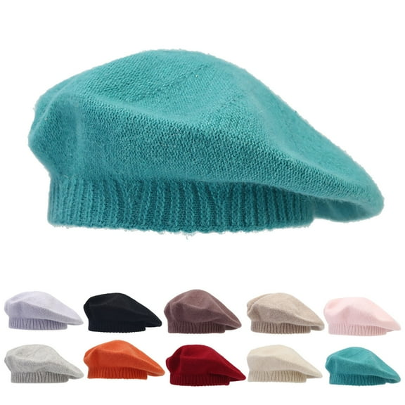 Womens Solid Knit Beret for Fall and Winter Soft Wool Blend Casual Slouch Hat for Shade