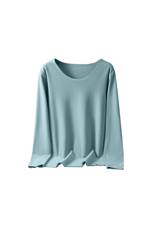 Womens Solid Long Sleeve Pullover Winter Warm Crewneck Shirts Comfortable Pajamas Tops Soft Fuzzy Loungewear