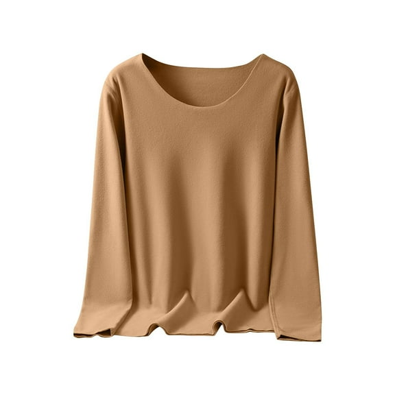 Womens Solid Long Sleeve Pullover Winter Warm Crewneck Shirts Comfortable Pajamas Tops Soft Fuzzy Loungewear