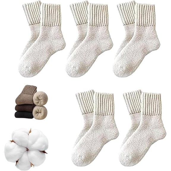 Womens Solid Mid Calf Socks, 5 Pairs Cozy Fall Socks for Women, Winter Soft Thermal Cotton Knit Socks