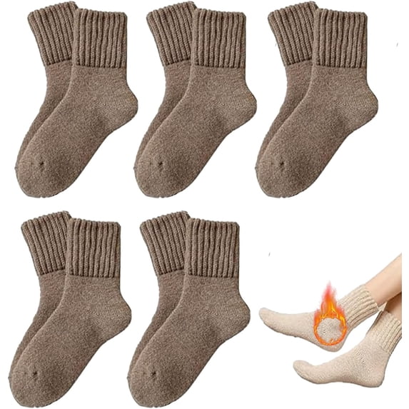 Womens Solid Mid Calf Socks, 5 Pairs Cozy Fall Socks for Women, Winter Soft Thermal Cotton Knit Socks