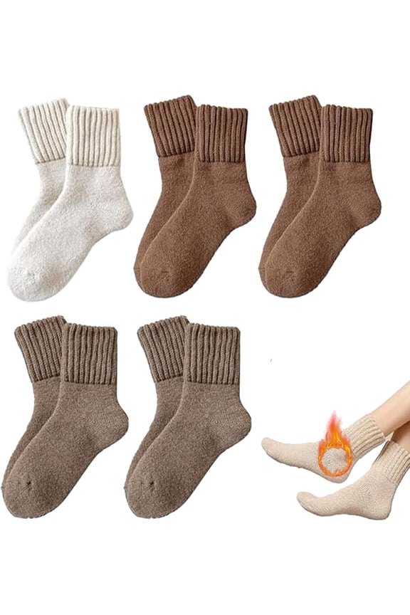 Womens Solid Mid Calf Socks, 5 Pairs Cozy Fall Socks for Women, Winter Soft Thermal Cotton Knit Socks