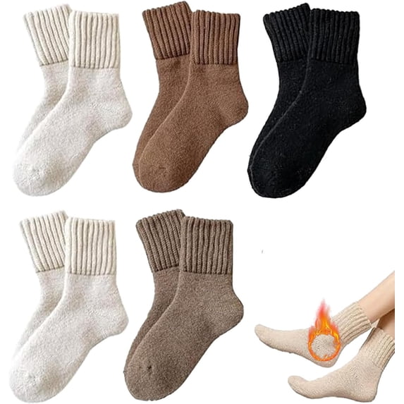 Womens Solid Mid Calf Socks, 5 Pairs Cozy Fall Socks for Women, Winter Soft Thermal Cotton Knit Socks