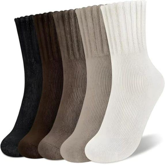 Womens Solid Mid Calf Socks, 5 Pairs Women's Solid Mid-Calf Socks(Dark Brown*5)