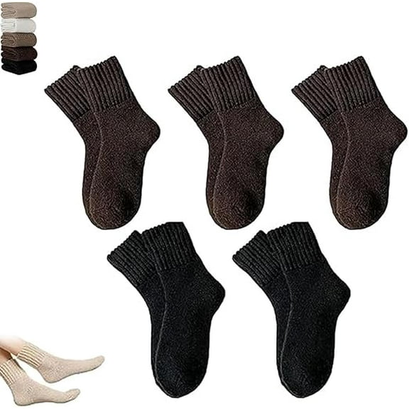 Womens Solid Mid Calf Socks, 5 Pairs Women's Solid Mid-Calf Socks,Winter Soft Thermal Cotton Knit Socks