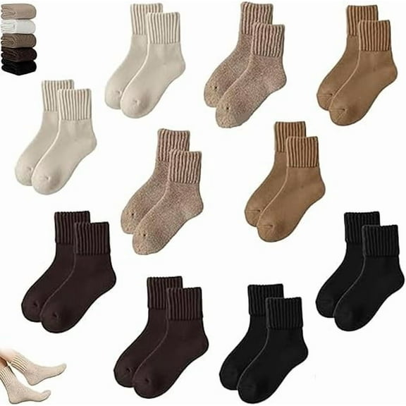 Womens Solid Mid Calf Socks, 5 Pairs Women's Solid Mid-Calf Socks,Winter Soft Thermal Cotton Knit Socks