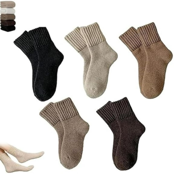 Womens Solid Mid Calf Socks, 5 Pairs Women's Solid Mid-Calf Socks,Winter Soft Thermal Cotton Knit Socks