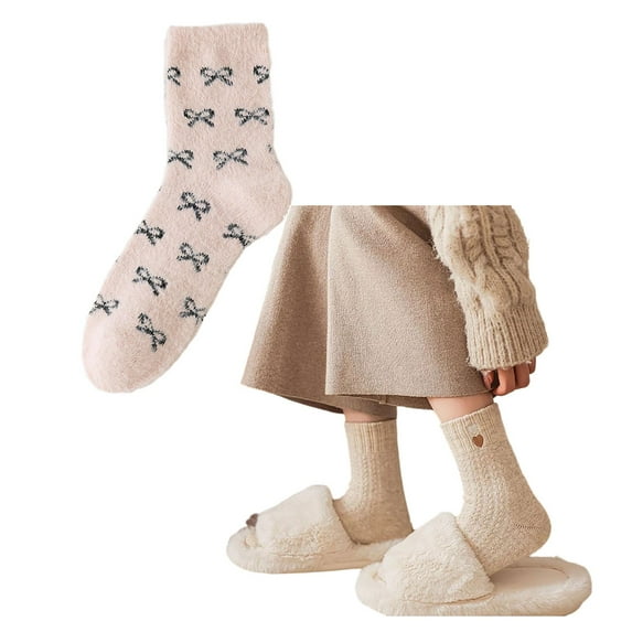 Womens Solid Mid Calf Socks, Multiple Pairs Cozy Fall Socks for Women, Winter Soft Thermal Knit Socks Fuzzy Socks