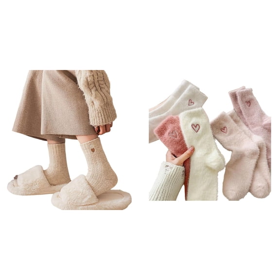 Womens Solid Mid Calf Socks, Multiple Pairs Cozy Fall Socks for Women, Winter Soft Thermal Knit Socks Fuzzy Socks