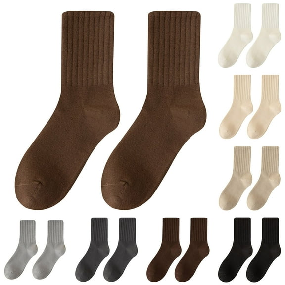Womens Solid Mid Tube Socks Pure Cotton Pile Lined for Autumn and Winter