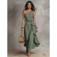 thumbnail image 1 of Womens Solid One Shoulder Sleeveless Ruffle Long Maxi Dress - Mint Green, 1 of 3