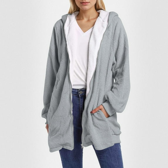 Womens Solid Oversized Zip Down Hooded Coat Cardigans Outwear With Pocket Jacket Fir Women Cute Shirts for Women Trendy Women's Anorak Jacket Women Suit Jacket Sporty Jacket Women And Plain Women