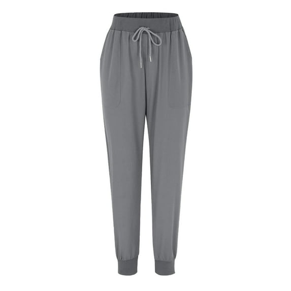 Womens Solid Pants Drawstring Elastic Waist Pants Trousers With Pocket
