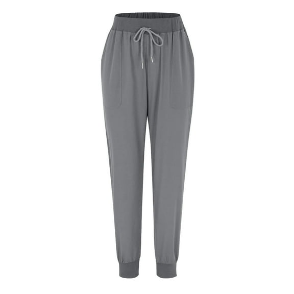 Womens Solid Pants Drawstring Elastic Waist Pants Trousers With Pocket