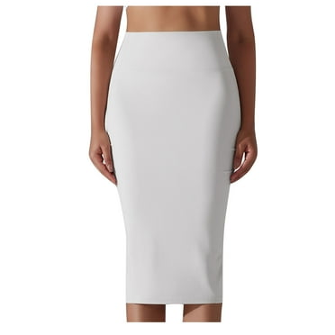 Womens Solid Pencil Skirt Sports Casual High Waisted Stretchy Midi Bodycon Skirts Sexy Knee Length Yoga Wrap Skirt