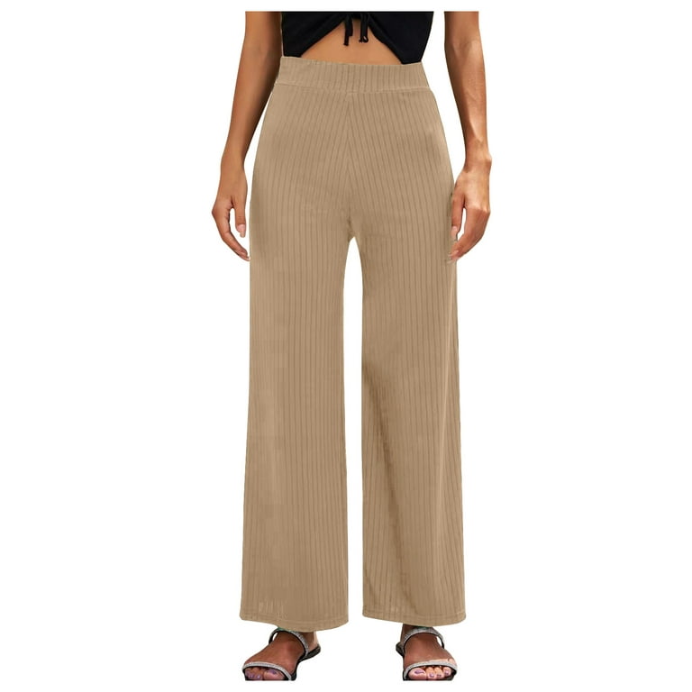 FLOWY WIDE LEG RIBBED PANTS - Beige