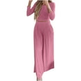 thumbnail image 1 of Womens Solid Ribbed 2 Piece Outfits ong Sleeve Crop Top with High Waist Wide Leg Pant Suits Pajamas Sets Loungewear, 1 of 7