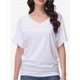 thumbnail image 1 of Womens Solid Short Sleeve V-Neck Boat Neck Dolman Top with Side Shirring Drape Tunic, 1 of 6