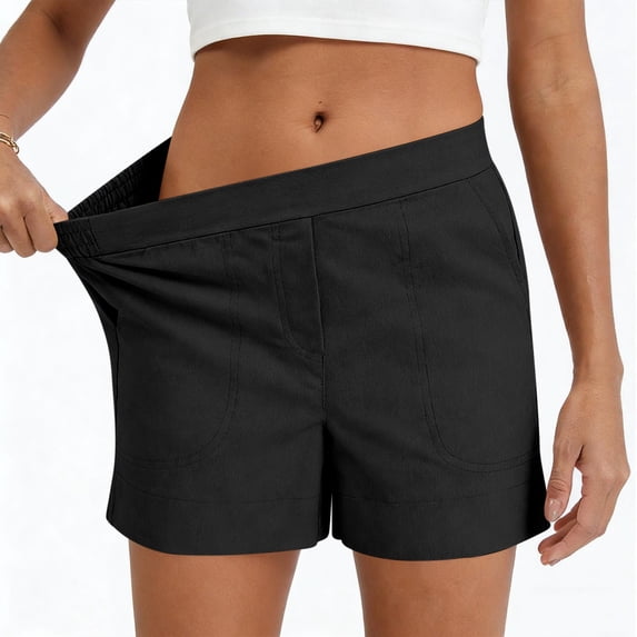 Womens Solid Shorts High Waisted Bermuda Knee Length Dress Shorts With Pockets Wide Leg Work Culottes