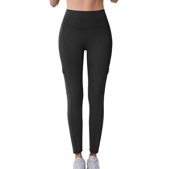 Womens Solid Side Pocket High Waist Yoga Pants Stretchy Workout Leggings for Running Gym Training and Fitness