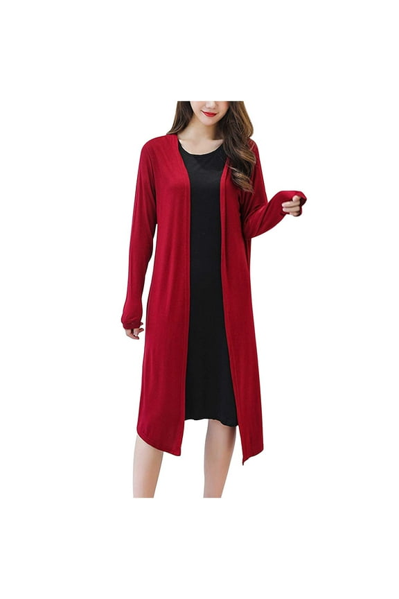 Womens Solid Soft Stretch Cardigan Trendy Lightweight Fall Clothes Duster Cardigans Long Sleeve Open Front Outerwear