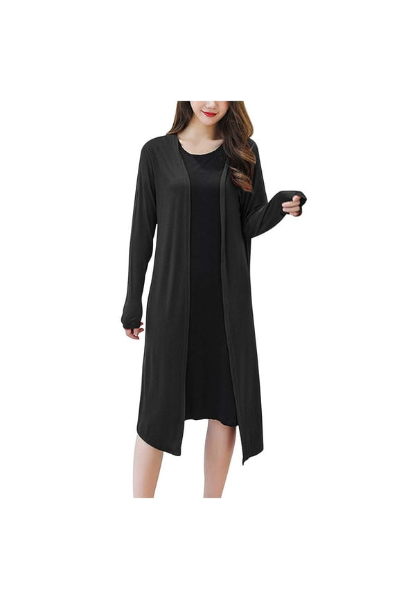 Womens Solid Soft Stretch Cardigan Trendy Lightweight Fall Clothes Duster Cardigans Long Sleeve Open Front Outerwear