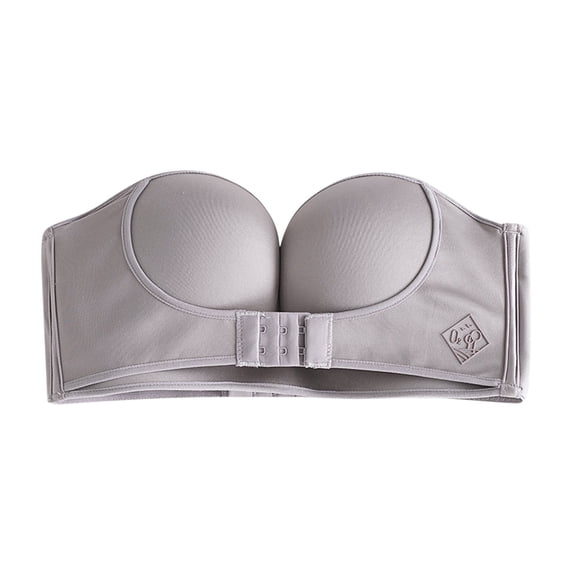 Sunshuilll Women's Big & Tall Solid Strapless Rimless Dress Bra, Gray