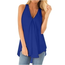 ibuvkizy Summer Womens Tank Tops Loose Fit Cute Solid Sleeveless V-Neck Base Shirt Casual Tees