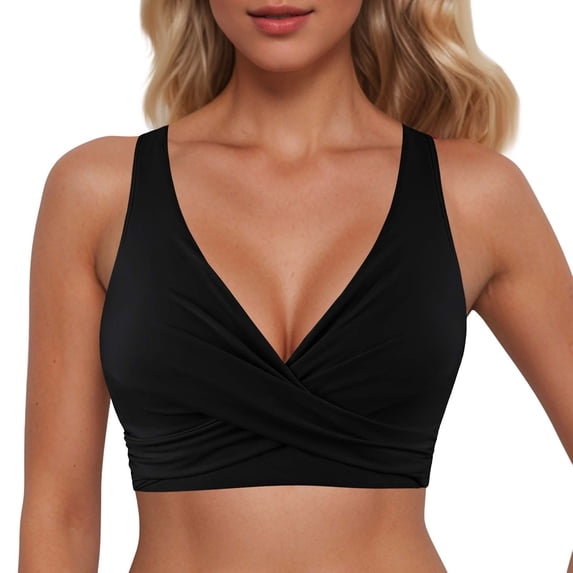 Womens Solid Tankini Top Pure Beach Tankini Swim Top Casual Swimwear Black S