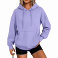 thumbnail image 1 of Womens Solid Trendy Hoodies Fall Casual Long Sleeve Hooded Sweatshirts Loose Comfy Trendy Pullover Tops with Pockets, 1 of 5