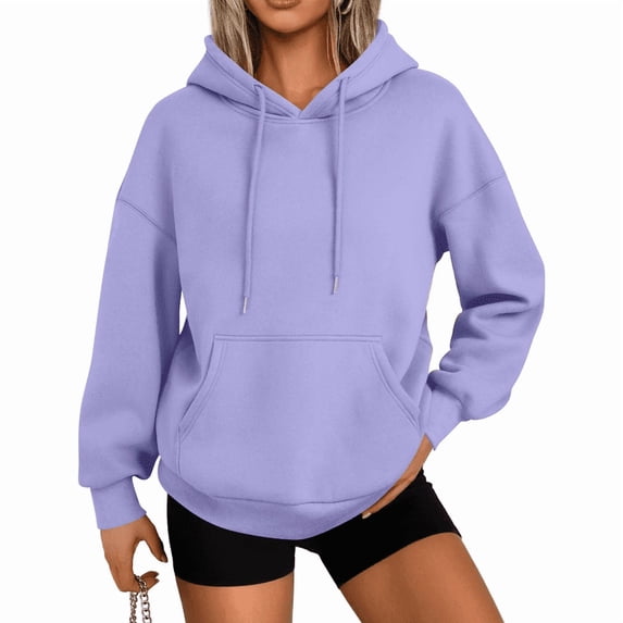 Womens Solid Trendy Hoodies Fall Casual Long Sleeve Hooded Sweatshirts Loose Comfy Trendy Pullover Tops with Pockets