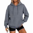 thumbnail image 1 of Womens Solid Trendy Hoodies Fall Casual Long Sleeve Hooded Sweatshirts Loose Comfy Trendy Pullover Tops with Pockets, 1 of 5