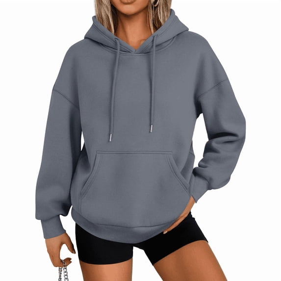 Womens Solid Trendy Hoodies Fall Casual Long Sleeve Hooded Sweatshirts Loose Comfy Trendy Pullover Tops with Pockets