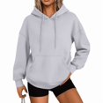 thumbnail image 1 of Womens Solid Trendy Hoodies Fall Casual Long Sleeve Hooded Sweatshirts Loose Comfy Trendy Pullover Tops with Pockets, 1 of 5
