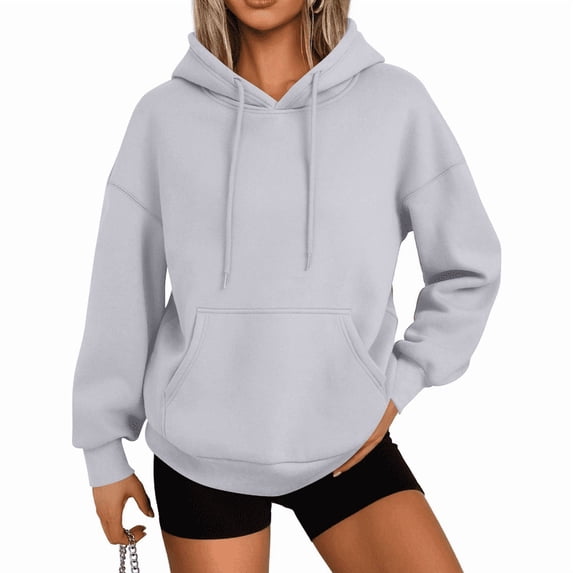 Womens Solid Trendy Hoodies Fall Casual Long Sleeve Hooded Sweatshirts Loose Comfy Trendy Pullover Tops with Pockets