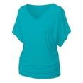 thumbnail image 1 of Womens Solid V-Neck Boat Neck Dolman Top with Side Shirring Drape Tunic Short Sleeve, 1 of 5