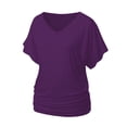 thumbnail image 1 of Womens Solid V-Neck Boat Neck Dolman Top with Side Shirring Drape Tunic Short Sleeve, 1 of 5