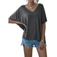 thumbnail image 1 of Womens Solid V-neck Batwing Sleeve Tee Summer Blouse For Women, 1 of 5