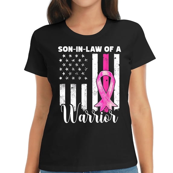 Womens Son-In-Law of a Warrior breast cancer awareness stronger T-Shirt Black 2X-Large