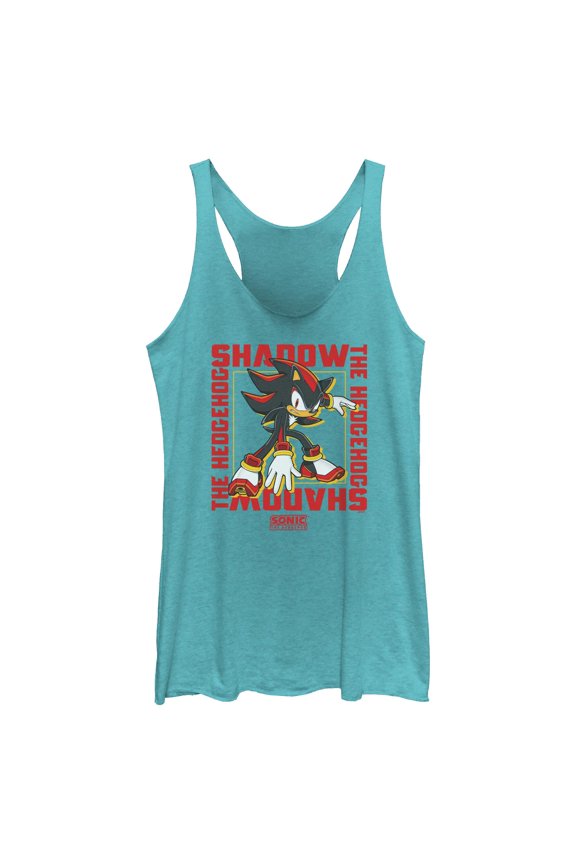 Womens Sonic the Hedgehog Shadow Text Frame Racerback Tank