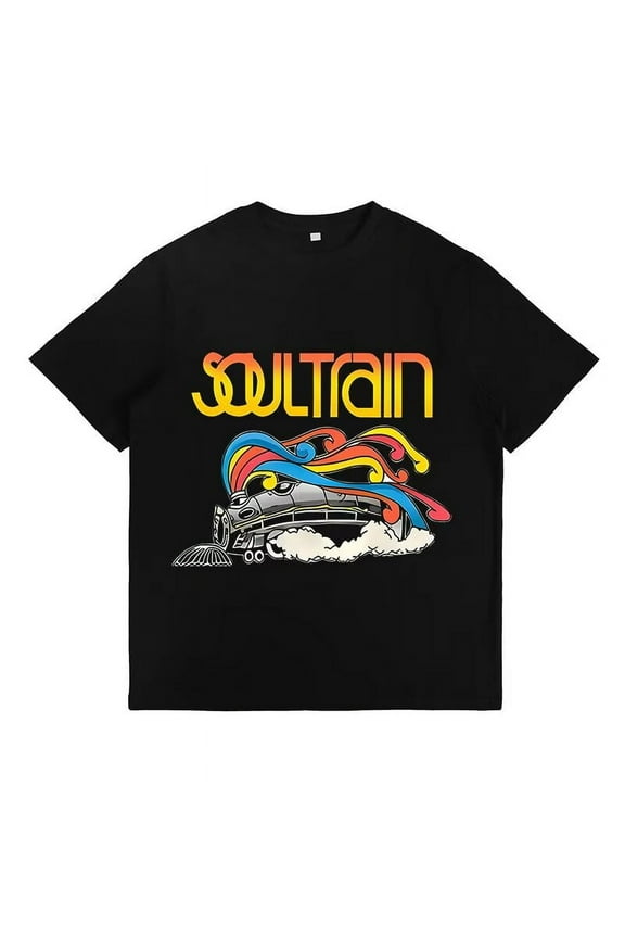 Soul Train Pattern Womens T Shirts Vibrant Fashion Graphic Tees Short Sleeve Print Tops Black,M
